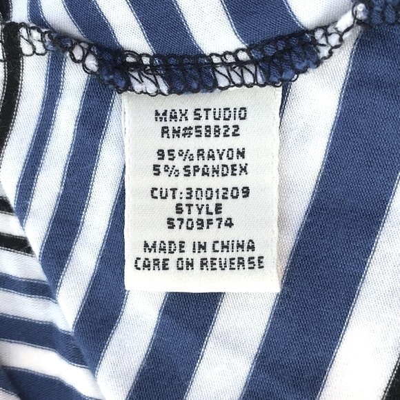 Max Studio Hi Lo Black and Cream Striped V-neck Long Sleeve Top Size Medium - Picture 10 of 11